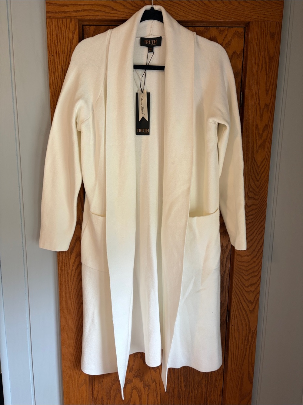 TRUTH Cream Open-Front Long Cardigan Sweater